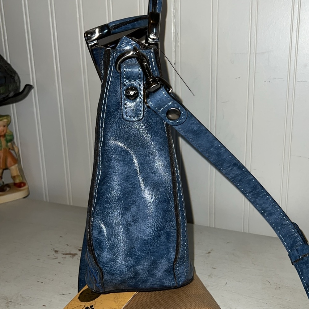 NWT Patricia Nash blue leather cut out tooling satchel shoulder bag - Picture 4 of 9